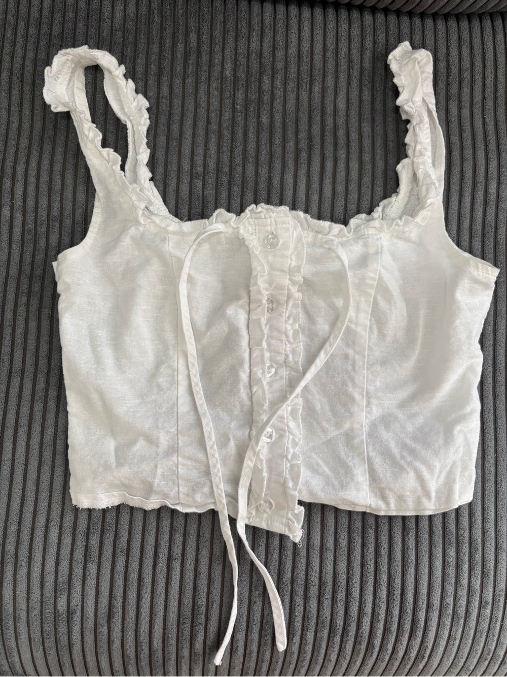 Women’s White Ruffle Tie-Front Camisole